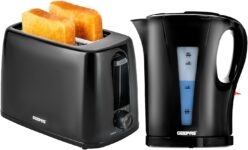 GEEPAS 1.7L Electric Kettle & 2 Slice Bread Toaster Kitchen Combo Set Black