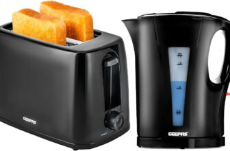 GEEPAS 1.7L Electric Kettle & 2 Slice Bread Toaster Kitchen Combo Set Black