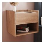 GFW Harmony Single Drawer Oak Wooden Wall Mounted Bedside Table Set of 2