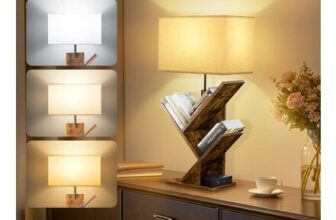 GOOGO Tree Bookshelf with Light and Charging Station, 3-Shelf Brown