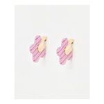Gaia Pink Stripe Resin Flower Motif Hoop Earrings