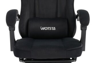 Gaming Chair for Adults, Ergonomic Gaming Chair with Footrest, Lumbar Support and Headrest, Adjustable Height computer chairs gaming, fabric gamer chair for Home Office, Black