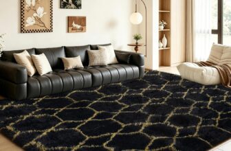 Geometric Rug for Bedroom, 120x180cm Black and Gold Rugs Living Room, Machine Washable Non-Shedding Non Slip Rug, Thick Soft Fluffy Carpet, Geometric Rugs for Kids Room, Kitchen, Lounge, Bedside