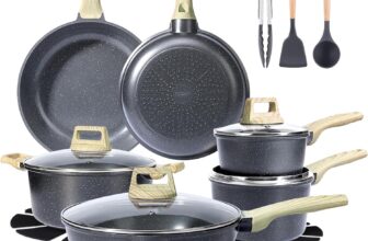 GiPP Pots and Pans Set Non Stick – 18PCS Granite Kitchen Cookware Sets Nonstick Induction Cookware Non-Toxic Cooking Pan Set with Silicone Spatula & Spoon, PFOS & PFOA Free(Grey,18PCS)