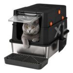Gimars 3-in-1 High Sided Stainless Steel Cat Litter Box