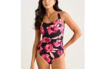 Gini London Black Floral Ring Detail Swimsuit