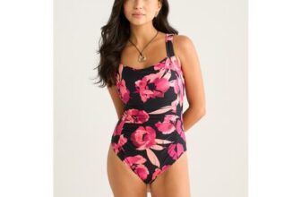 Gini London Brown Floral Ring Detail Swimsuit
