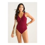Gini London Mulberry Red Textured Ring Cutout Detail Swimsuit