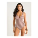 Gini London Multi Stripe Tie Detail One Shoulder Swimsuit