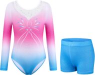 Girls 3-Piece Gymnastics Leotard Set with Shorts & Hairband for 3-12 Years