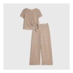 Girls Brown Stripe Knot T-Shirt & Trouser Set