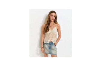Girls Cream Lace Tie Front Cami Top