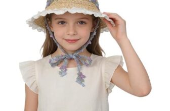 Girls Floppy Straw Sun Hat with Floral Ribbon Trim