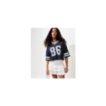 Girls Navy 86 Star Print Cropped Football Top