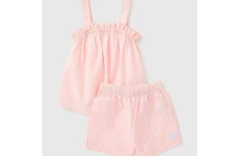 Girls Pink Gingham Pyjama Top & Short Set