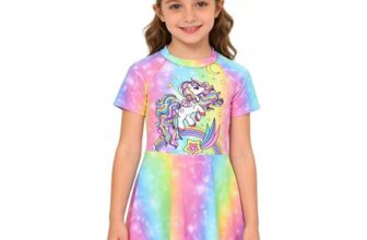 Girls Unicorn UV Protective One-Piece Swimsuit with Cap and Zipper
