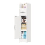 GoaHi Slim Narrow Floor Cabinet with Drawer, Adjustable Shelves, White