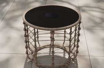 GoodHome Omalos Rattan effect Beige Round Side table – Solar-powered, Free C&C