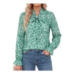 Grace Karin Womens Chiffon Long Sleeve Floral Tie-Front Blouse