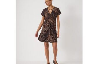 Grace V-Neck Mini Dress Natural Leopard Brown