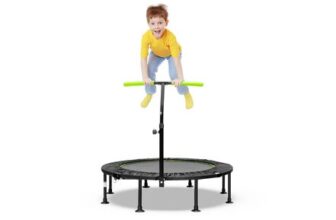 Green Costway 115cm Folding Trampoline with Adjustable Handrail