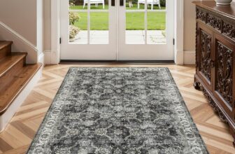 Green Vintage Rugs 80x150cm Washable Bedside Rug Low Pile Carpet Stain Resistant,Living Room Rugs, Soft Low Pile Oriental Carpet, Non Slip Traditional Carpets for Bedroom Kitchen Hallway, Gr