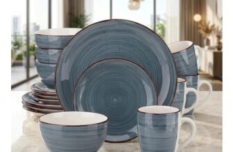 Grey Alivio 16-Piece Blue Glaze Porcelain Dinner Set
