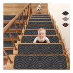 Grey Foliage Non-Slip Stair Treads, 8x30in, 15-Pack