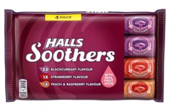 HALLS Soothers Assorted, Blackcurrant, Peach & Strawberry (Pack of 4) – S&S £1.91