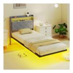 HOMCOM 3ft Single Bed Frame with RGB LED Lights Grey