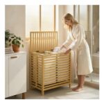 HOMCOM Bamboo Laundry Basket with Lid