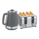 HOMCOM Stainless Steel Kettle and Toaster Set, 4-Slice, 1.7L