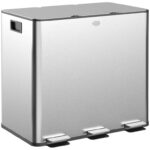 HOMCOM Triple Kitchen Bin 3 x 15L Pedal Bin Stainless Steel – Silver Tone
