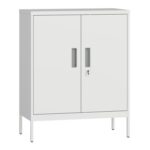 HOMCOM White Metal Storage Cabinet with Lock