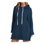 HOOUDO Longline Hoodies for Women Navy Oversized