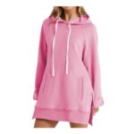 HOOUDO Longline Hoodies for Women Oversized Sweatshirt Dress Pink