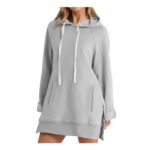 HOOUDO Longline Hoodies for Women UK Oversized Grey Sweatshirt Dress