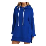 HOOUDO Longline Hoodies for Women UK Oversized Sweatshirt Dress Blue