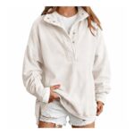 HOOUDO Oversized Women Sweatshirts Mock Neck Pullover White