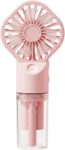 Handheld Fan with Water Mist Spray Mini Portable Fan 4 Speed Adjustable Cooling Hand Held Spray Fan Battery Powered Small Fan Handheld for Travel Holiday Office Outdoor Camping (Pink)