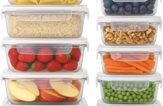 Harbour Housewares Glass Containers with Airtight Lids – 10 Pack – 2 Sizes (1040ml 370ml) Lunch Box Tubs BPA-Free Meal Prep Containers Reusable Leak Proof Food Storage Tubs, Oven Safe, Freezer Safe