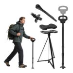 Height Adjustable Walking Stick with Cushioned Seat, Folding Cane Chair