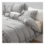 Herside Grey Ruffled Duvet Cover Set, Super King with Pillowcases