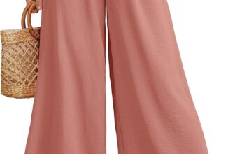 Heymoments Womens High Waisted Wide Leg Palazzo Trousers with Pockets Long High waisted wide leg palazzo, 100% polyester crinkle ice silk, deep side pockets, summer beach vacation lounge