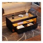 High Gloss LED Coffee Table with Glass Top & 2 Drawers