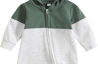 Himllauen Infant Baby Boy Contrast Color Romper Toddler Long Sleeve Casual Zipper Hooded Jumpsuit Newborn Boy Fall Spring Bodysuit Cute Clothes