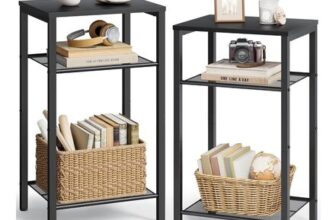 Hoctieon 3-Tier End Tables, 2-Pack with Storage, Black Metal