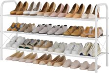 Hoctieon 3 Tier Mesh Style Shoe Rack, Entryway Shoe Shelf, Shoe Storage Organizer, Shoe Rack for Closet, Space Save for Bathroom, Garage, Hallway, Bedroom, Living Room,White