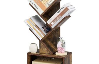 Hoctieon 4-Tier Tree Bookshelf with Drawer, Rustic Brown