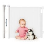 Hollyhome Retractable Stair Gate for Baby, 180cm Safety Dog Gate, White